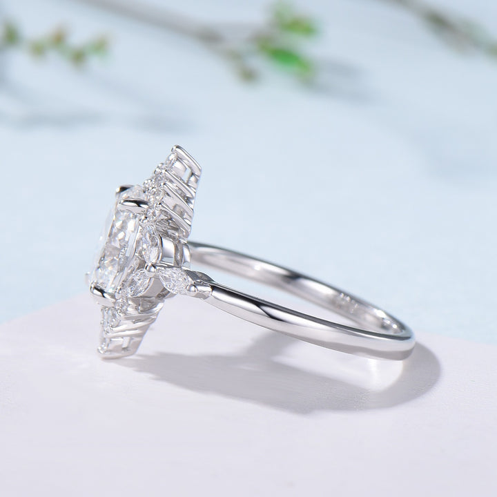 Vintage 1.5 Carat VVS-D Oval Lab Grown Diamond Engagement Ring Halo Diamond Certificate Engagement Ring Unique Marquise Diamond Wedding Gift - PENFINE