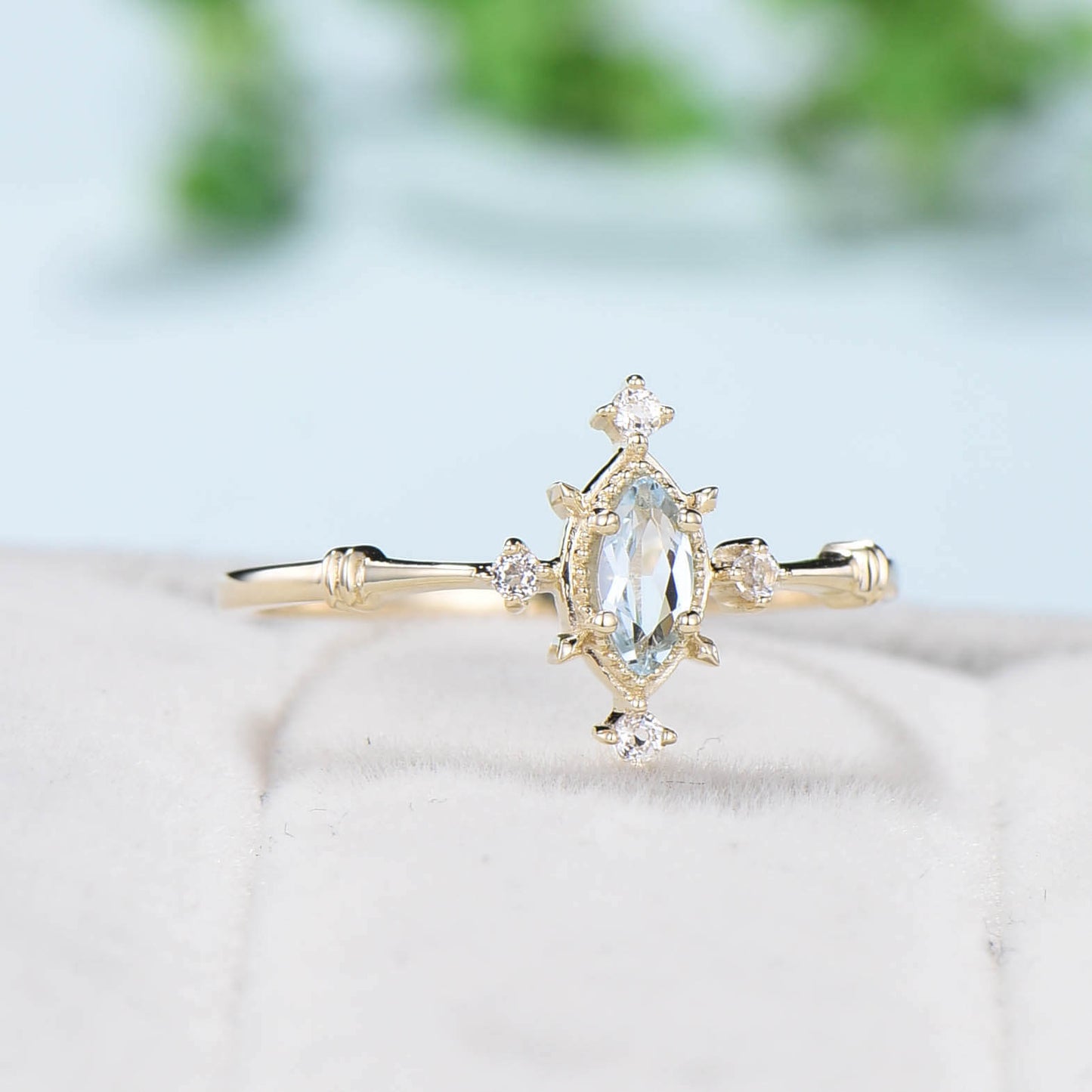 Minimalist Dainty Aquamarine Engagement Ring Gold Marquise Cut Star March Birthstone Wedding Ring Perfect Gift  for Daughter Christmas Gift - PENFINE