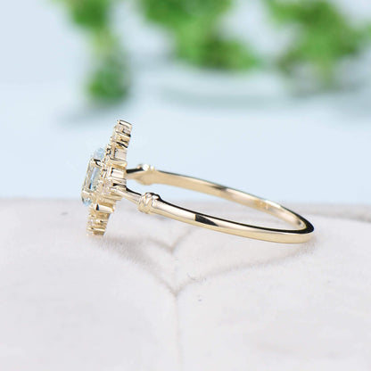 Minimalist Dainty Aquamarine Engagement Ring Gold Marquise Cut Star March Birthstone Wedding Ring Perfect Gift  for Daughter Christmas Gift - PENFINE