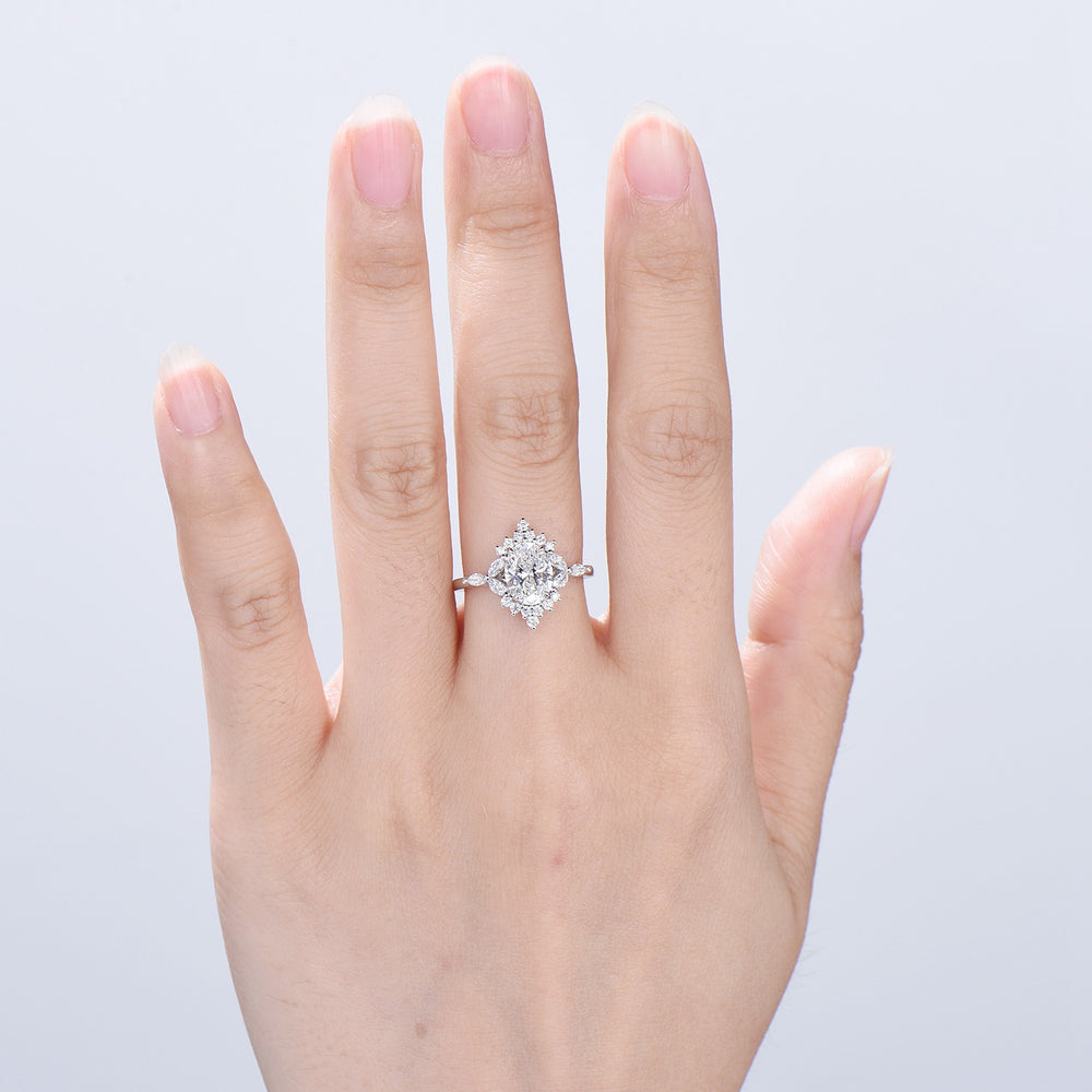 Vintage 1.5 Carat VVS-D Oval Lab Grown Diamond Engagement Ring Halo Diamond Certificate Engagement Ring Unique Marquise Diamond Wedding Gift - PENFINE