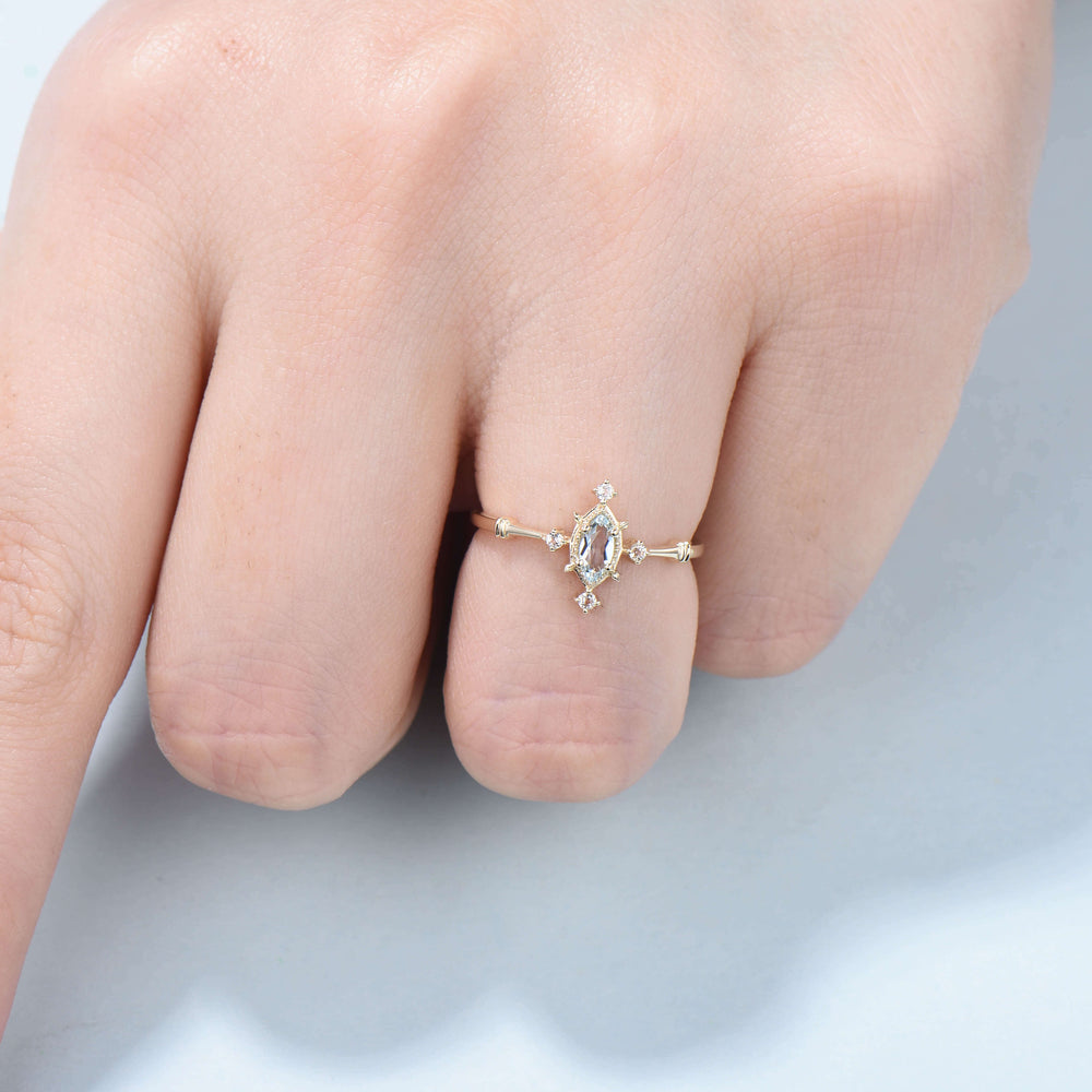 Minimalist Dainty Aquamarine Engagement Ring Gold Marquise Cut Star March Birthstone Wedding Ring Perfect Gift  for Daughter Christmas Gift - PENFINE