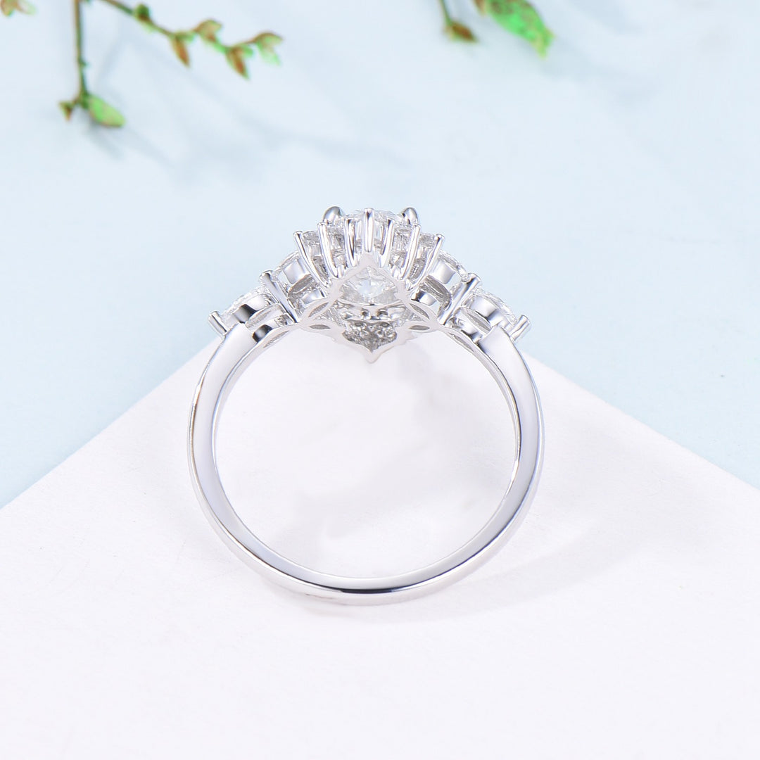 Vintage 1.5 Carat VVS-D Oval Lab Grown Diamond Engagement Ring Halo Diamond Certificate Engagement Ring Unique Marquise Diamond Wedding Gift - PENFINE