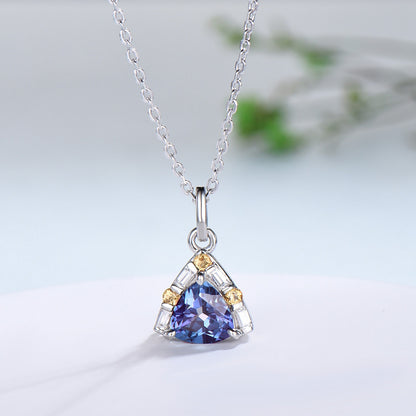 Trilliant Alexandrite pendant necklace vintage baguette moissanite pendant silver rose gold citrine necklace Engagement Gift For Women - PENFINE