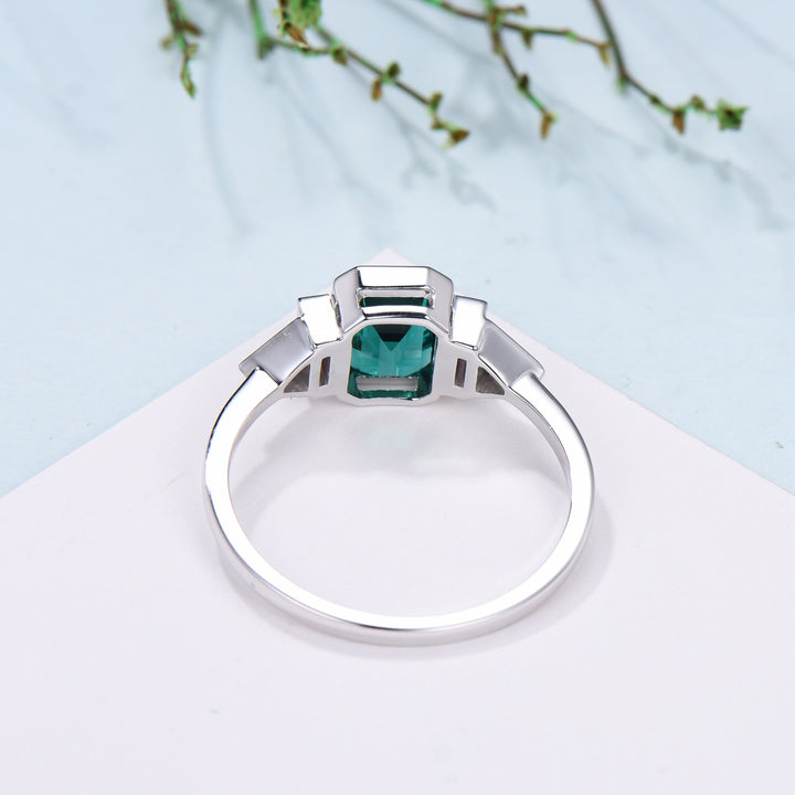 Five Stone Bezel Set Emerald Cut Emerald Engagement Ring Retro Baguette Opal Trillion Moissanite Wedding Ring Vintage Anniversary Ring Women - PENFINE