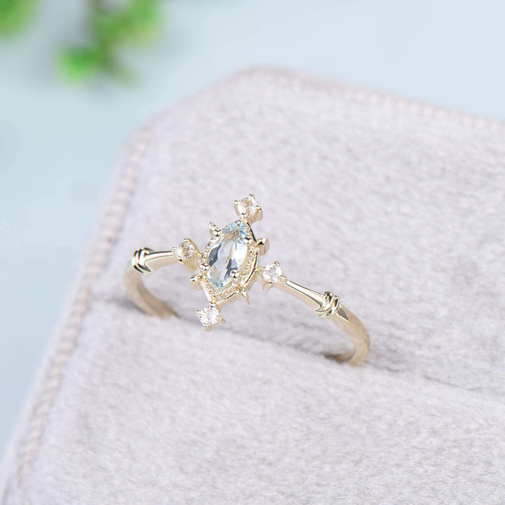 Minimalist Dainty Aquamarine Engagement Ring Gold Marquise Cut Star March Birthstone Wedding Ring Perfect Gift  for Daughter Christmas Gift - PENFINE