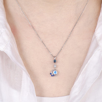 Crescent Moon Moonstone Alexandrite Pendant Necklace Elegant Celestial Cluster Sapphire Jewelry June Birthstone Anniversary Gift for Women