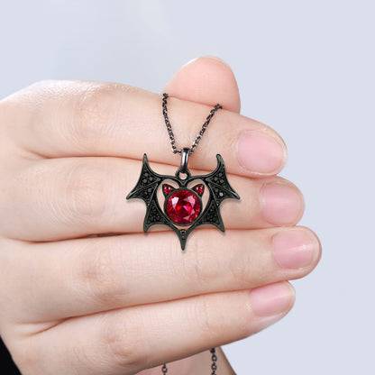 Spooky Gothic Bat & Cat Red Gemstone Statement Necklace