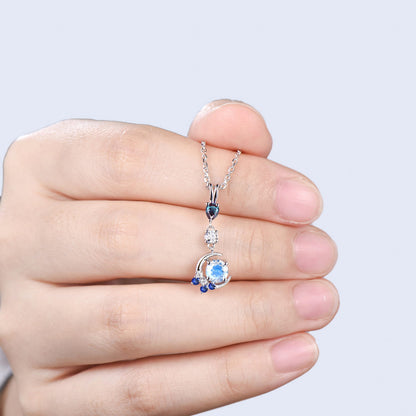 Crescent Moon Moonstone Alexandrite Pendant Necklace Elegant Celestial Cluster Sapphire Jewelry June Birthstone Anniversary Gift for Women