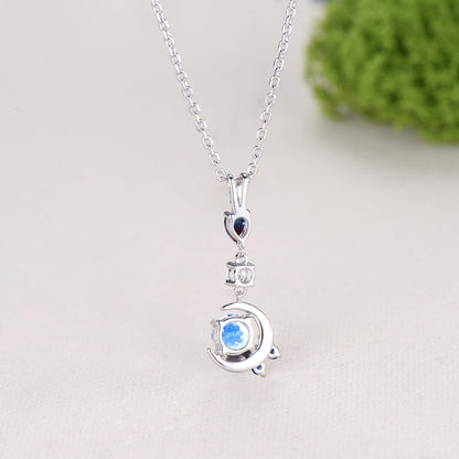 Crescent Moon Moonstone Alexandrite Pendant Necklace Elegant Celestial Cluster Sapphire Jewelry June Birthstone Anniversary Gift for Women