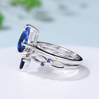 Kite Fantasy Cut Cornflower Blue Sapphire Solitaire Wedding Ring Set Sapphire Curved Band