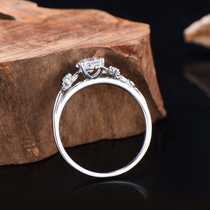 IGI Certified Pear Lab Grown Diamond Engagement Ring • White Gold Vine Leaf Band