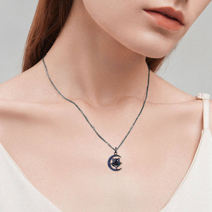 Unique Black Gold Blue Sandstone Necklace Magic Crescent Moon Devil Pendant Necklace Sapphire Emerald Gothic Anniversary Gift for Daughter - PENFINE
