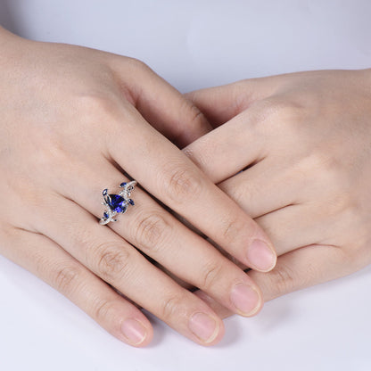 Nature Inspired Pear Shaped Blue Sapphire Engagement Ring Set Snake Marquise Sapphire Wedding Bridal Ring Set Twig Vine Promise Ring