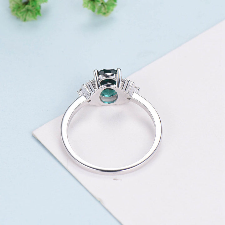 Vintage Emerald Engagement Ring Unique Nature Inspired Moon Green Crystal Ring Unique Alternative May birthstone Wedding Ring For Women - PENFINE