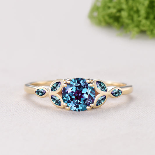 Elegant Alexandrite Enhancer Ring Bridal Set Round Cut Color-change Alexandrite Bezel Setting Engagement Ring