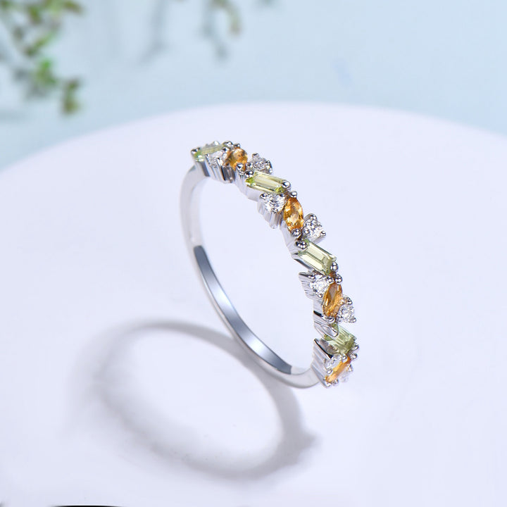 Vintage Peridot Citrine Eternity Wedding Band Women Unique Baguette  Peridot Stackable Ring Unique Art Deco Matching Band Anniversary Gift - PENFINE