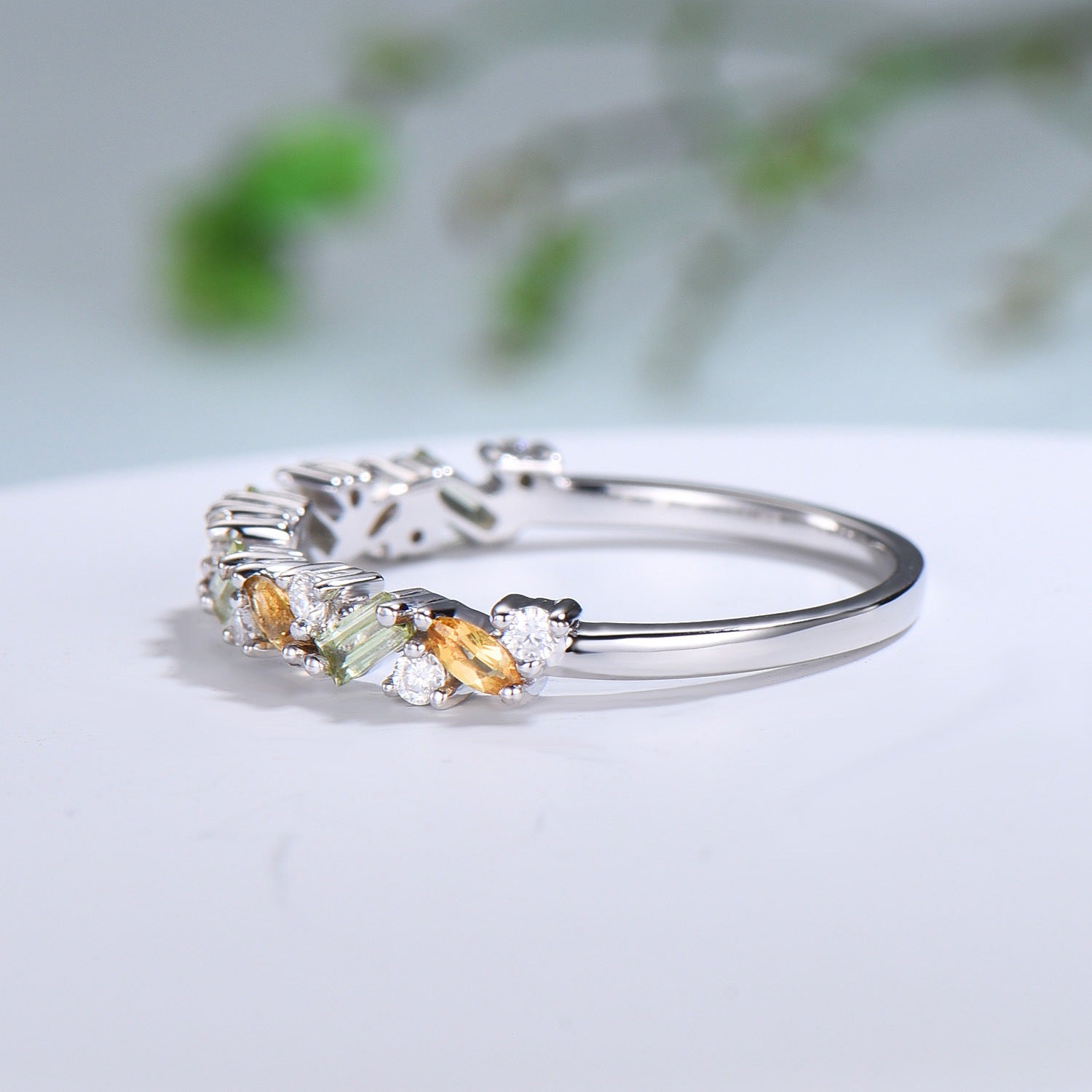 Fashion Vintage Citrine Engagement Band Unique Art Deco Wedding Band 925 Sterling Silver Antique Bridal Promise Band For Women Anniversary Gift Band