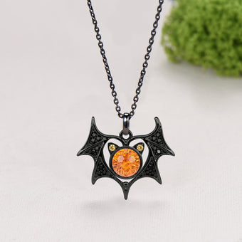 Unique Cat & Bat Spessartine Garnet Pendant Necklace for Halloween