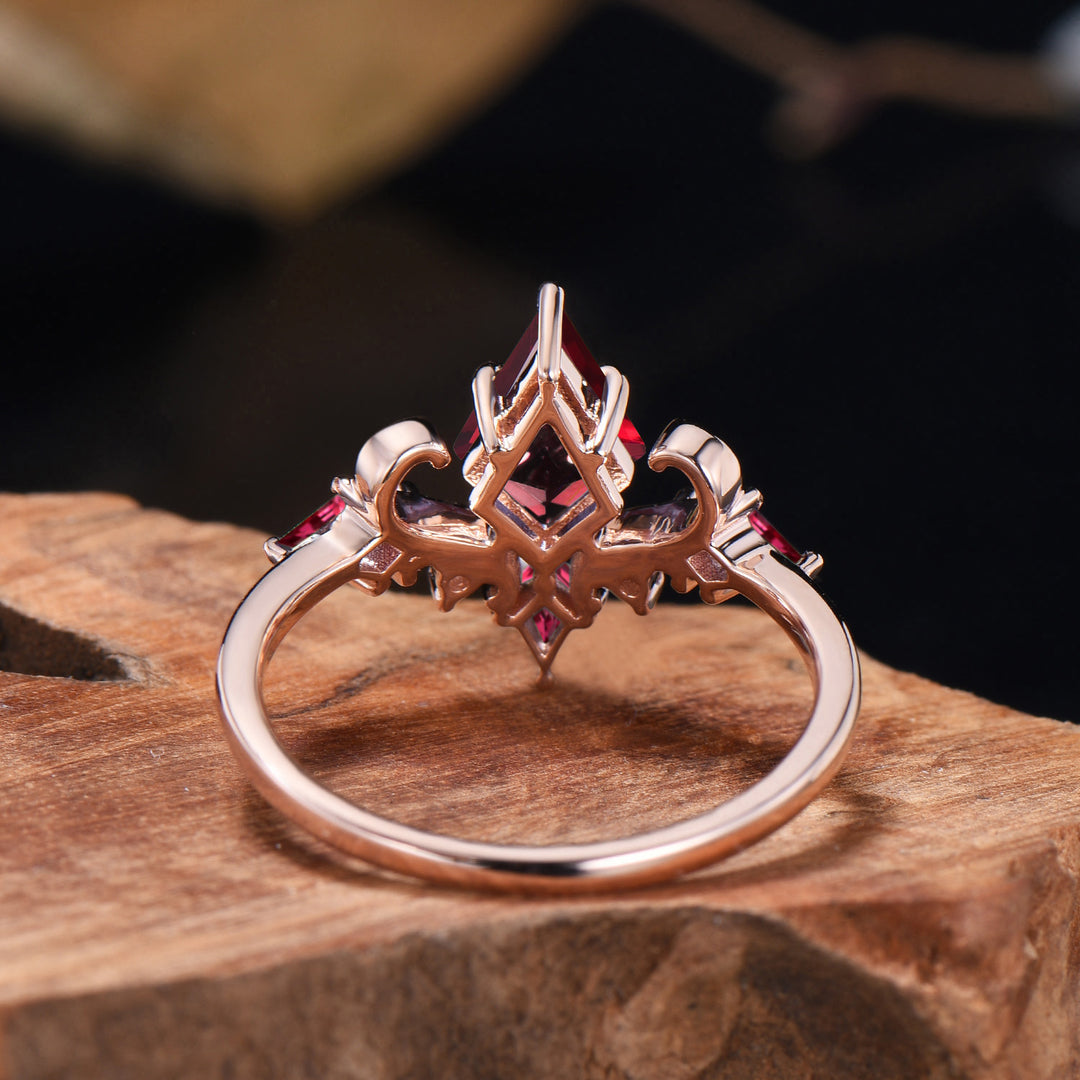 Unique Kite Cut Ruby Engagement Ring Rose Gold Four Max - PENFINE