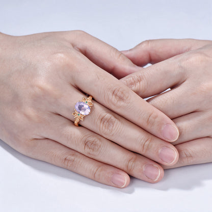 Nature Inspired Lavender Amethyst Engagement Ring Butterfly 14K Rose Gold Floral Cluster Emerald Promise Ring Leaf Flower Anniversary Ring