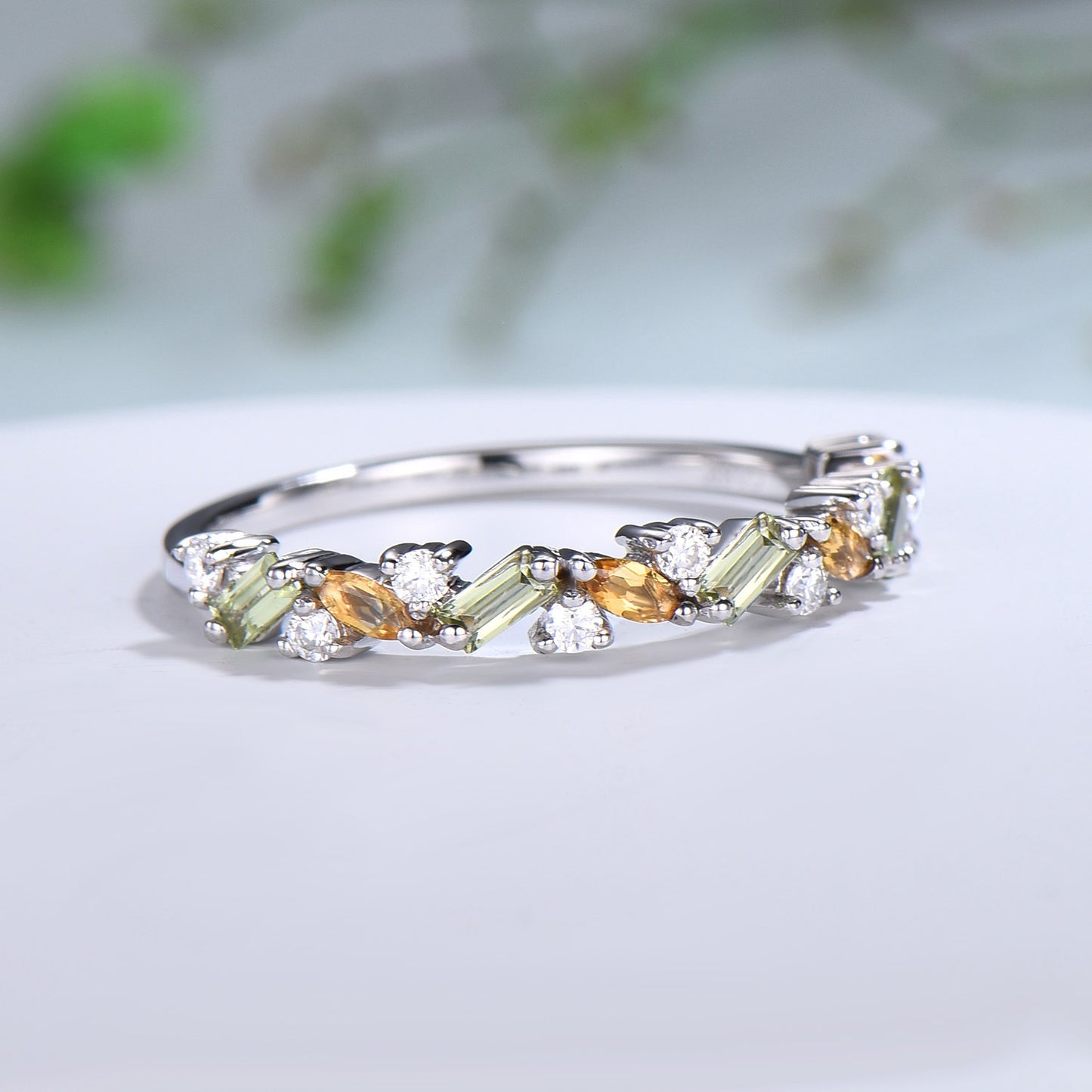 Vintage Peridot Citrine Eternity Wedding Band Women Unique Baguette  Peridot Stackable Ring Unique Art Deco Matching Band Anniversary Gift - PENFINE