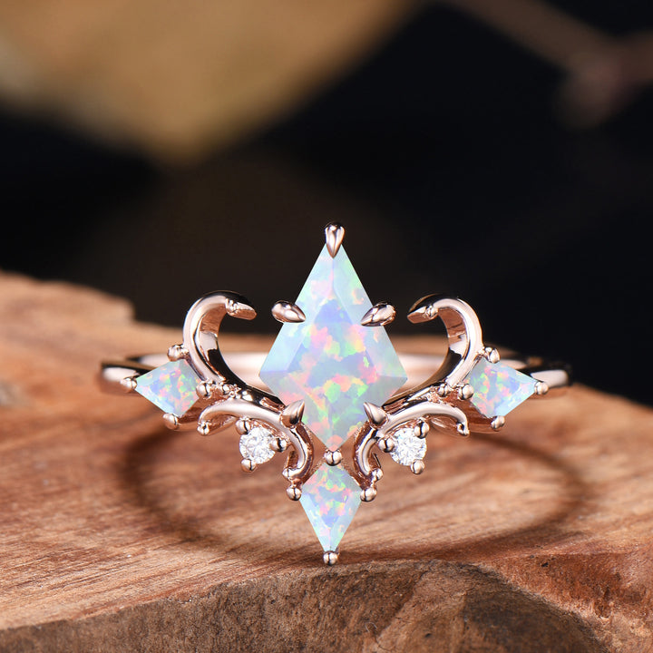 Unique Kite Cut Opal Engagement Ring Rose Gold Magic Infinity Fly - PENFINE