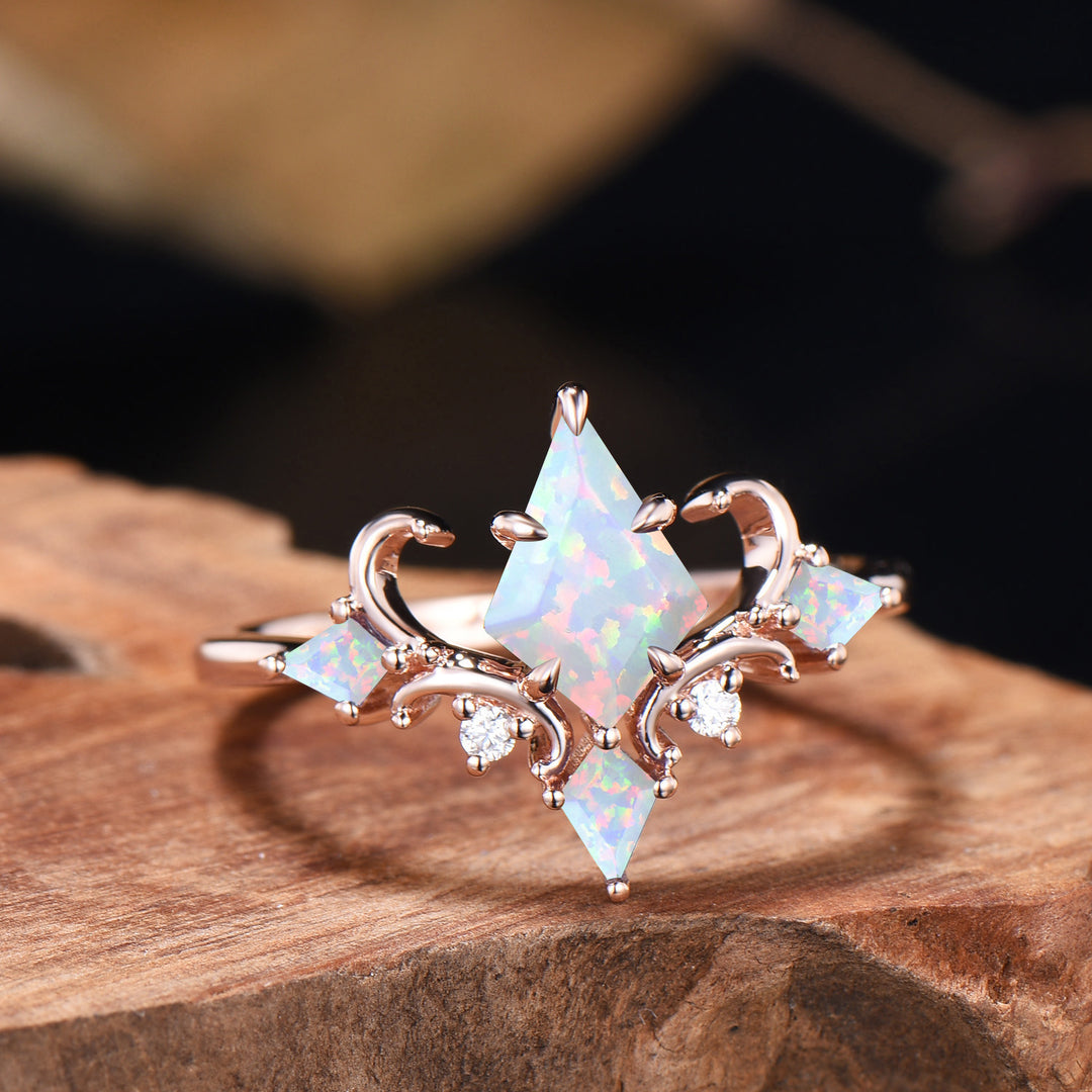 Unique Kite Cut Opal Engagement Ring Rose Gold Magic Infinity Fly - PENFINE