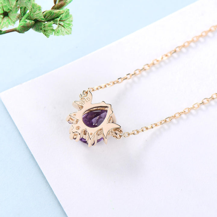 Dainty Pear Shaped Amethyst Pendant necklace Unique Crescent moon purple amethyst necklace for women celestial anniversary gift for her - PENFINE