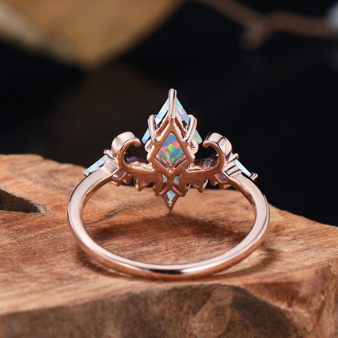 Unique Kite Cut Opal Engagement Ring Rose Gold Magic Infinity Fly - PENFINE