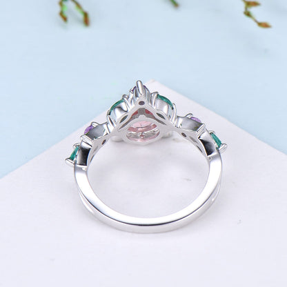 Unique Cat Ring Black Gold Padparadscha sapphire Engagement Ring Black Gold Animal Inspired Amethyst Emerald Band Pink Anniversary Ring Her
