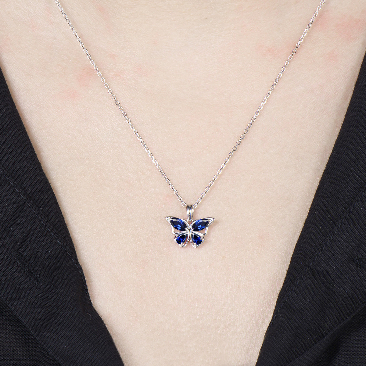 Elegant Marquise Pear Sapphire Butterfly Jewelry Set Blue Sapphire Pendant Fairy Wings Stud Earrings