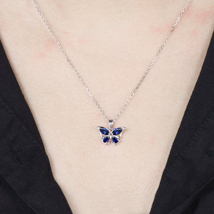 Elegant Marquise Pear Sapphire Butterfly Jewelry Set Blue Sapphire Pendant Fairy Wings Stud Earrings