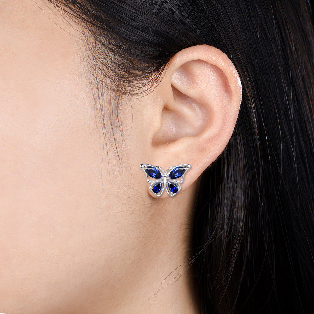 Elegant Marquise Pear Sapphire Butterfly Jewelry Set Blue Sapphire Pendant Fairy Wings Stud Earrings