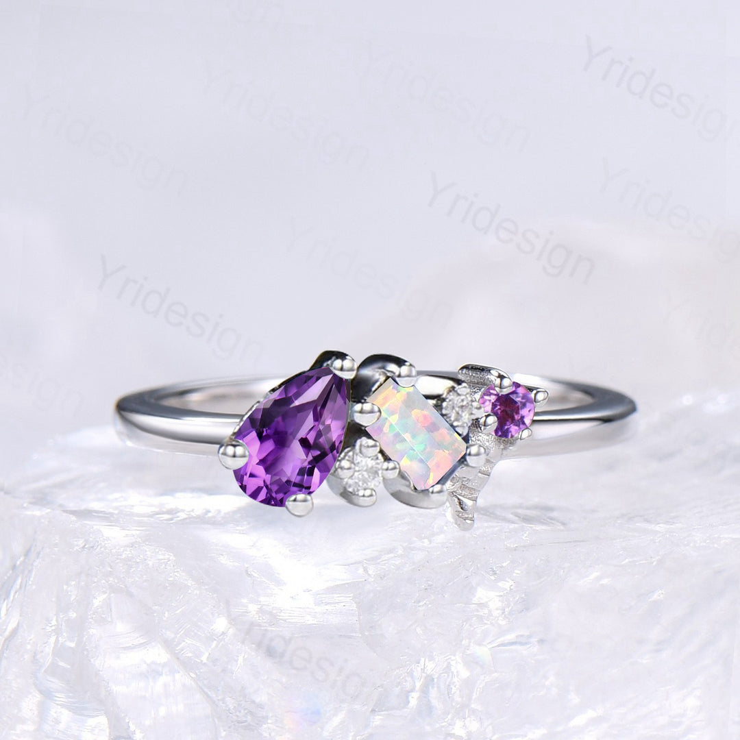 Royal 3-Stone Opal Amethyst Cluster Ring - PENFINE