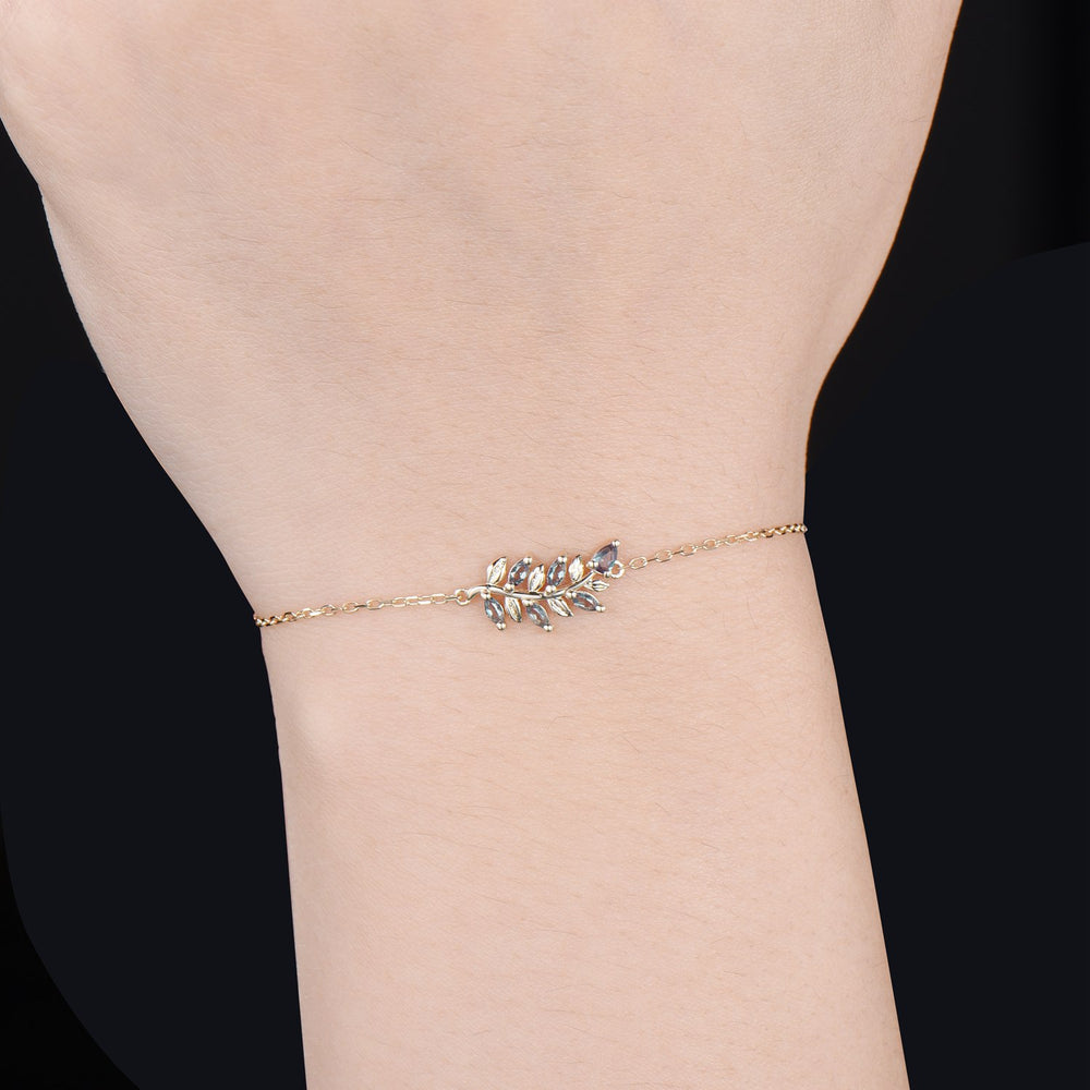 Minimalist marquise cut alexandrite bracelet leaves branch nature inspired color change dainty bracelet Vintage Stackable Bracelet For Women - PENFINE