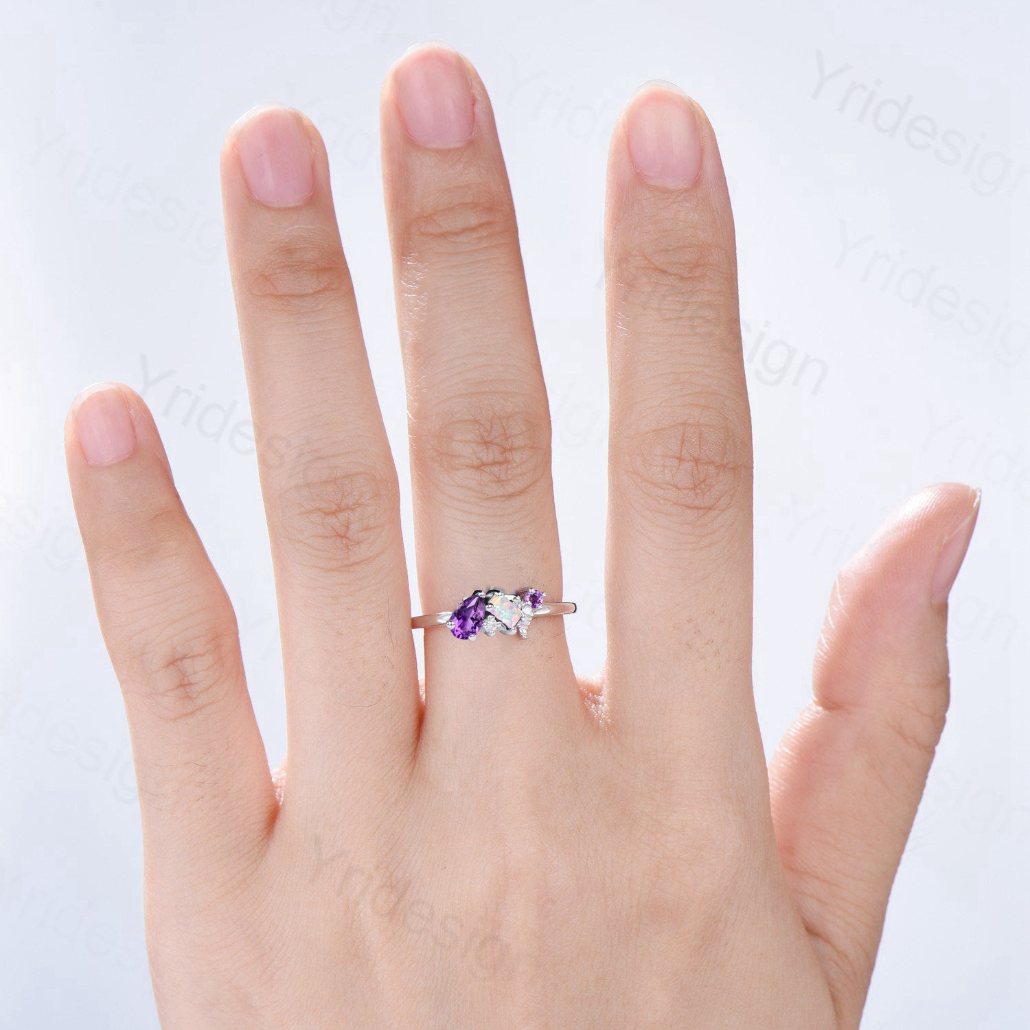 Royal 3-Stone Opal Amethyst Cluster Ring - PENFINE