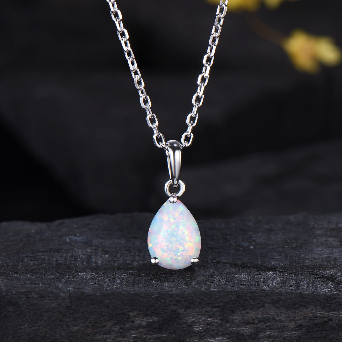 Dainty fire opal wedding set solitaire white opal engagement ring rose gold minimalist October birthstone pendant necklace opal earrings