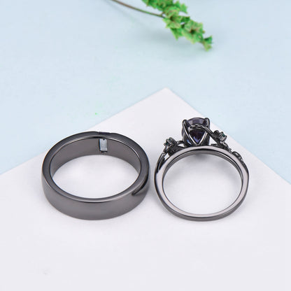 Couples ring set 14k black gold alexandrite wedding rings set twig ring men and women His Hers engagement ring nature inspired Promise gift - PENFINE