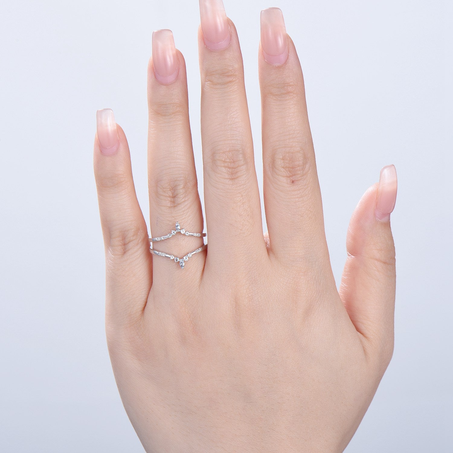 Aquamarine Curved Wedding Band Enhancer, White Gold Nesting Ring Jacket - PENFINE