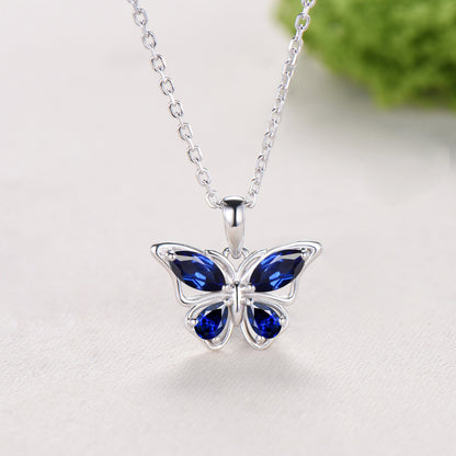 Elegant Marquise Pear Sapphire Butterfly Jewelry Set Blue Sapphire Pendant Fairy Wings Stud Earrings