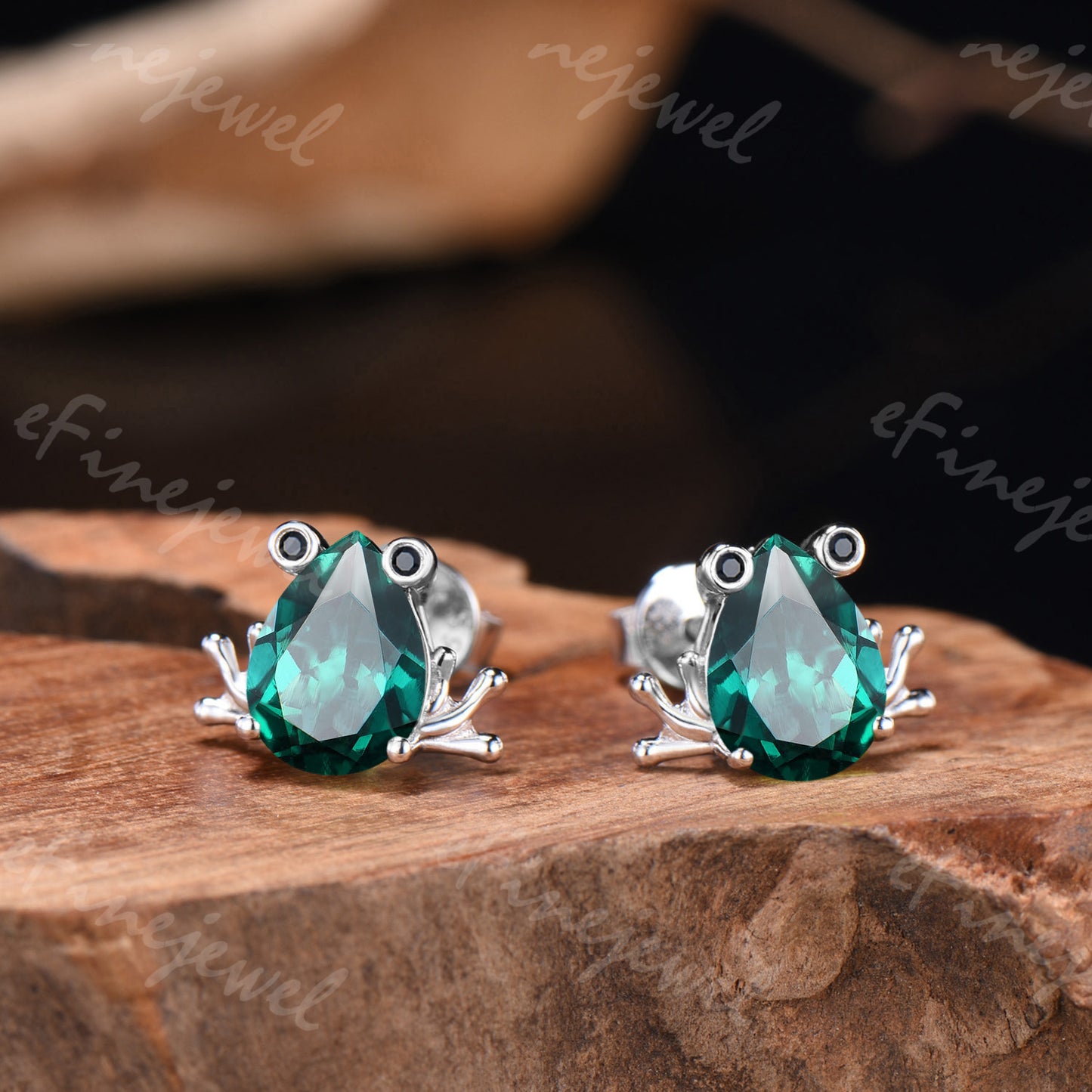 Pear Shaped Emerald Frog Jewelry Set Animal Inspired May Birthstone Ring Necklace Stud Earrings (Copy) (Copy)