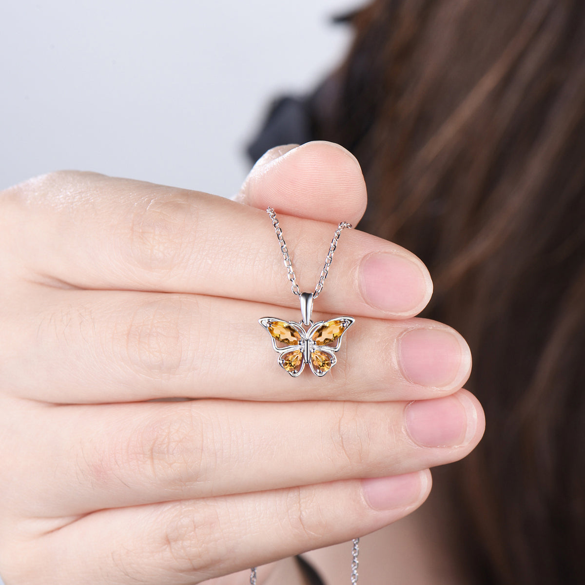 Elegant Natural Citrine Butterfly Jewelry Set,Marquise Teardrop Citrine Pendant,Fairy Wings Stud Earrings
