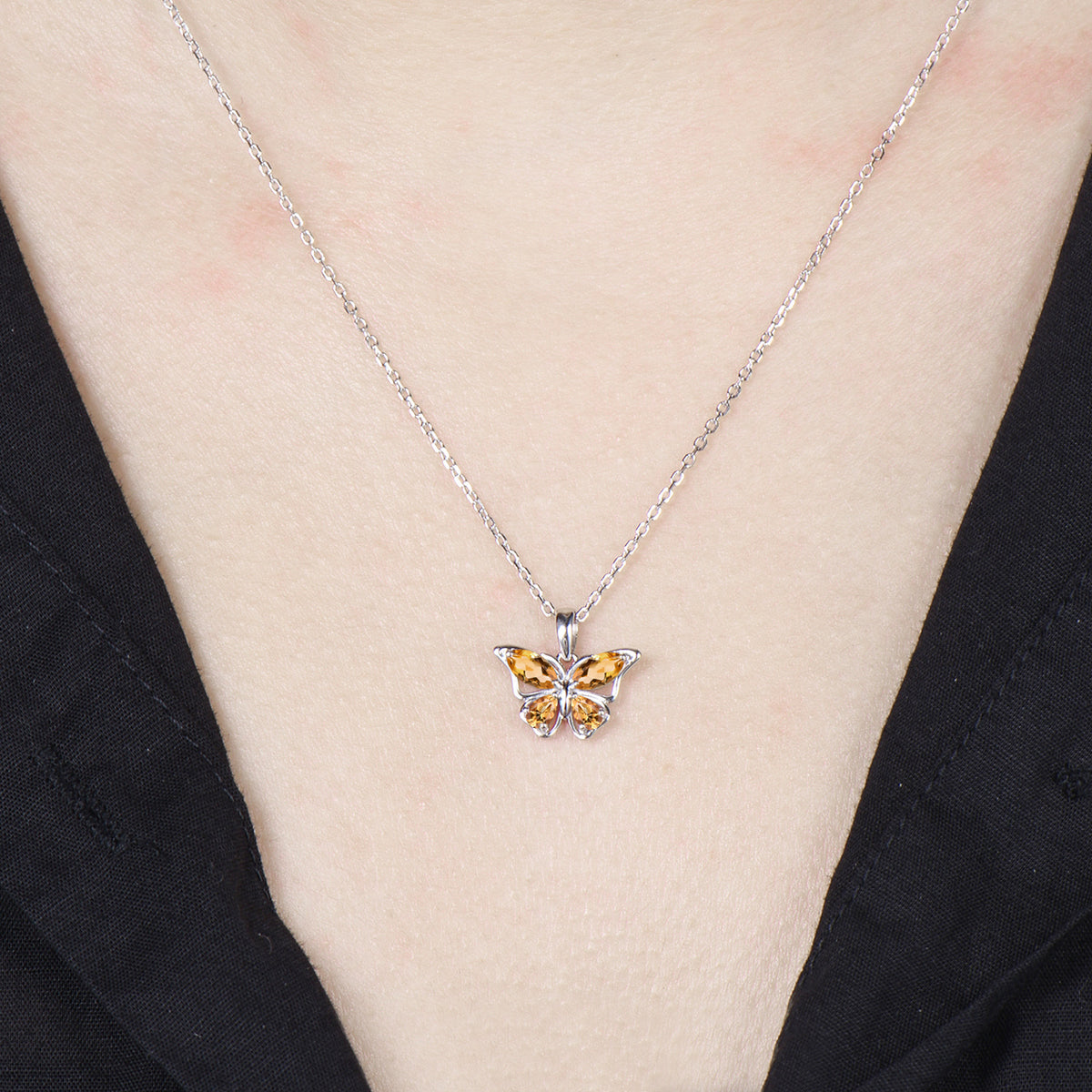 Elegant Natural Citrine Butterfly Jewelry Set,Marquise Teardrop Citrine Pendant,Fairy Wings Stud Earrings