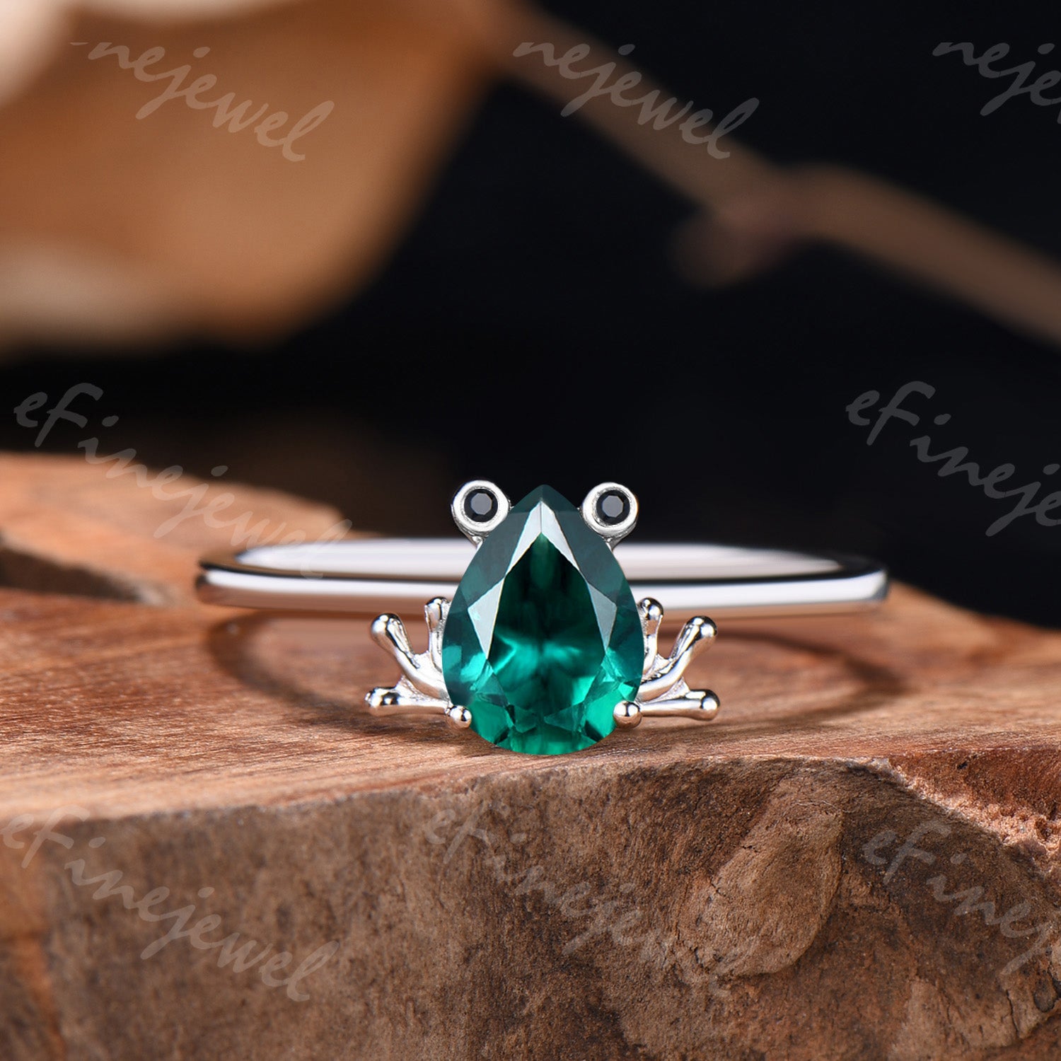 Pear Shaped Emerald Frog Jewelry Set Animal Inspired May Birthstone Ring Necklace Stud Earrings (Copy) (Copy)