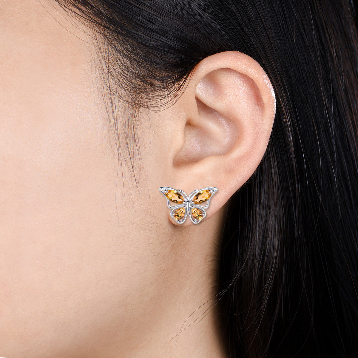 Elegant Natural Citrine Butterfly Jewelry Set,Marquise Teardrop Citrine Pendant,Fairy Wings Stud Earrings