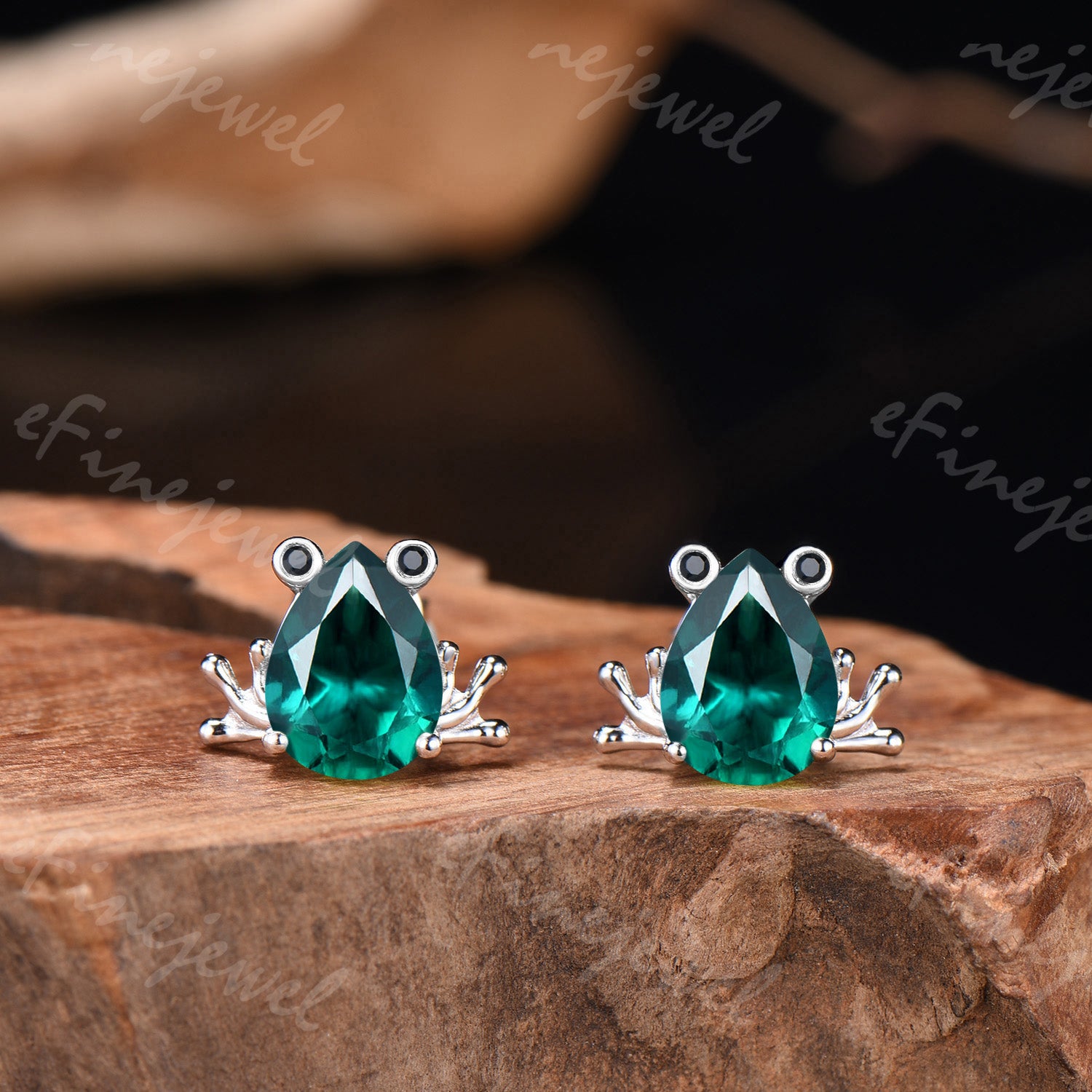 Pear Shaped Emerald Frog Jewelry Set Animal Inspired May Birthstone Ring Necklace Stud Earrings (Copy) (Copy)