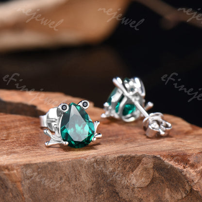 Pear Shaped Emerald Frog Jewelry Set Animal Inspired May Birthstone Ring Necklace Stud Earrings (Copy) (Copy)