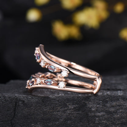 Vintage Marquise Alexandrite Enhancer Band Rose Gold Guard Jacket Ring