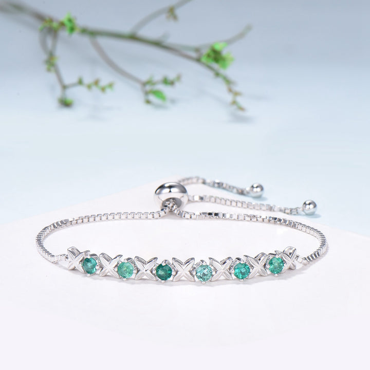 Lab emerald bracelet twig green crystal leaves bracelet unique silver white gold nature inspired Stackable Bracelet Women anniversary gift - PENFINE
