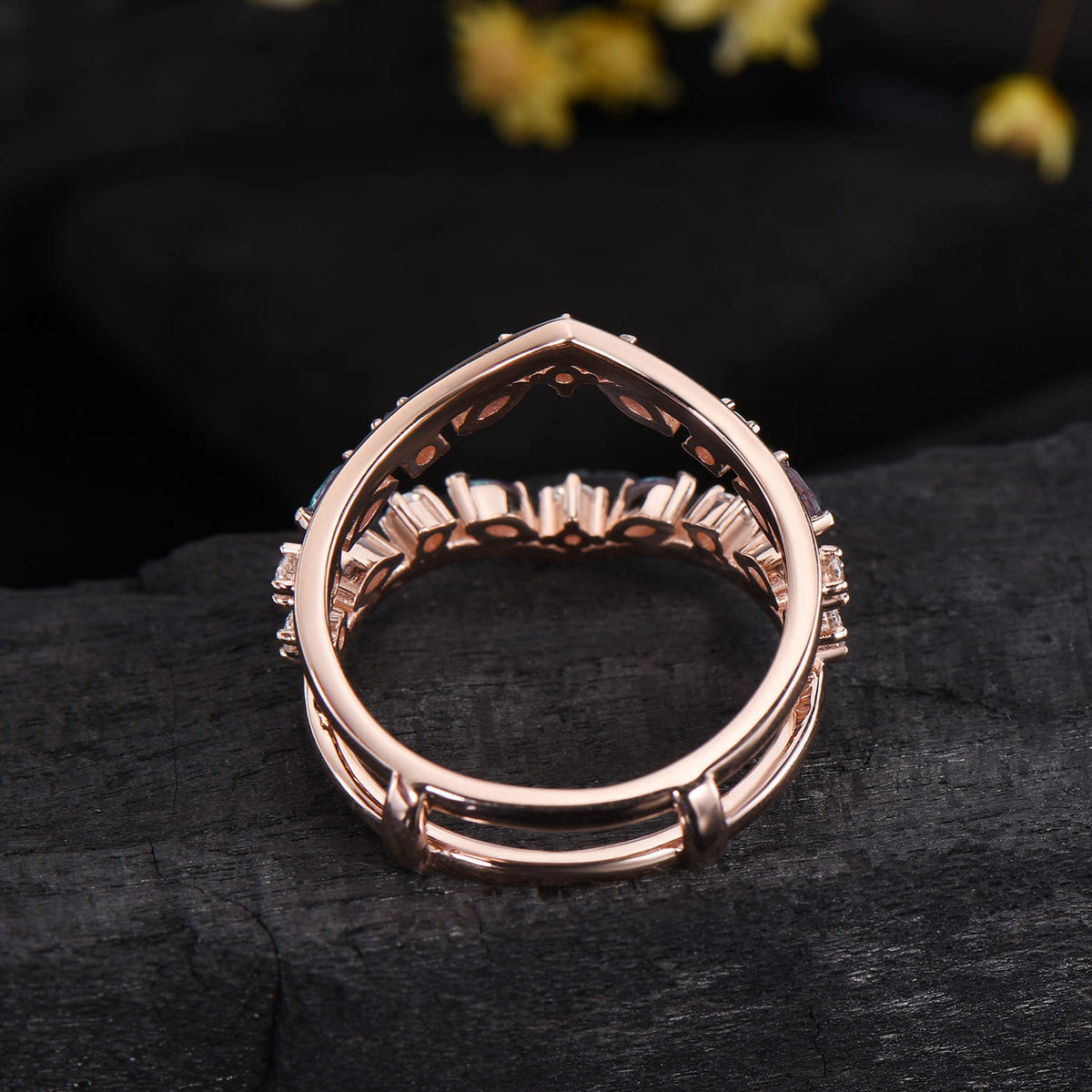 Vintage Marquise Alexandrite Enhancer Band Rose Gold Guard Jacket Ring